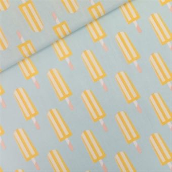 Toile coton bleu ciel motifs glaces jaune - See You At Six