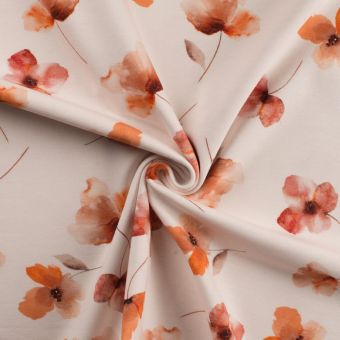 Maille Jersey coton bio imprimée digital floral corail