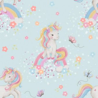 Tissu Impermeable Arc-en-ciel Licorne, coupon 1m x laize (155cm)