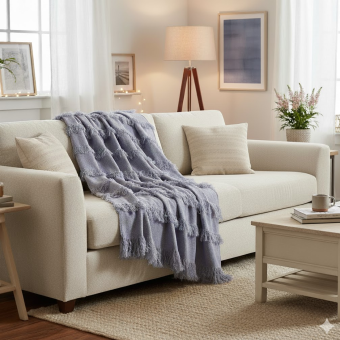 Plaid à franges uni gris 130 x 160 cm