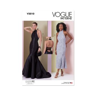 Patron Vogue V2010H5 Femme Robe trompette ouverte dos 34 au 42