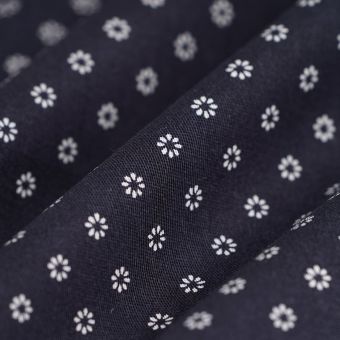 Tissu sergé coton fleurs simples marine