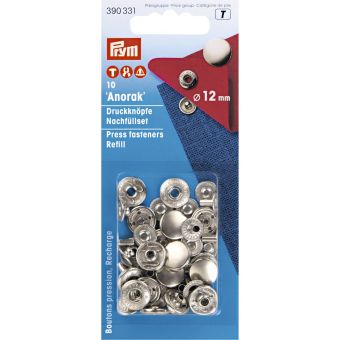 Boutons pression anorak 12 mm argent
