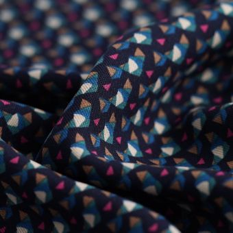 Tissu twill de viscose triangles bleu marine