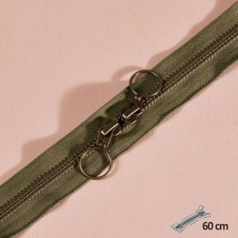 Fermeture double curseur laiton 60 cm kaki - Atelier Brunette