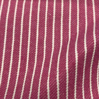 Toile denim polycoton bio recyclée rayures rose vif - Origine France