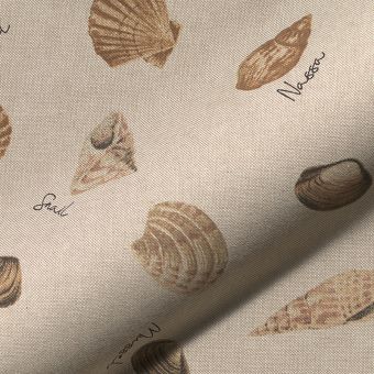Tissu bachette linenlook beige coquillages réalistes
