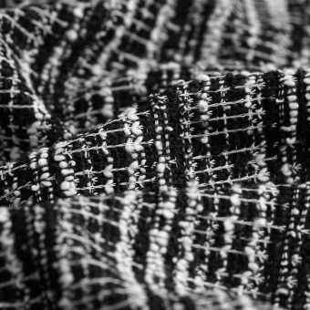 Tissu maille polyester effet Tweed écru noir