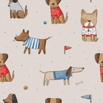 Tissu Satin de Coton Chiens en Tshirt, coupon 1m x laize (160cm)