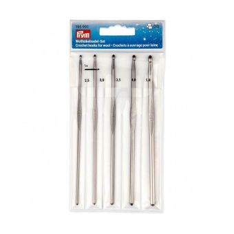 Kit de 5 crochets à ouvrage pour laine en aluminium bruni - Prym