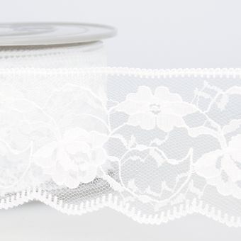 Ruban dentelle Rachel fleuris blanc 50mm
