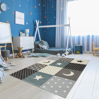 Tapis enfant tissé MINIKIDS, crème, bleu, noir