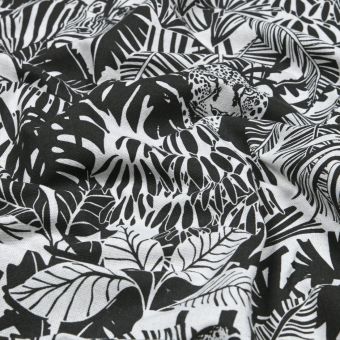 Tissu coton épais enduit imprimé jungle luxuriante noir