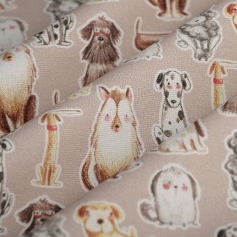Tissu bachette chiens crayonnés beige 