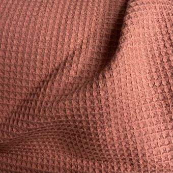 Tissu éponge nid d'abeille coton bio rose marsala