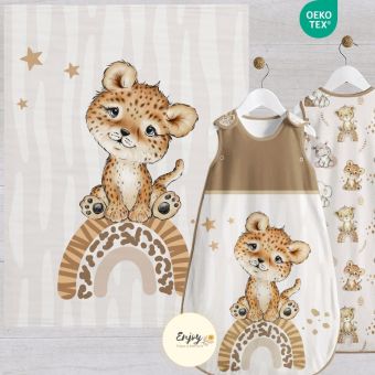 Panneau 100% Coton pour Couverture & Gigoteuse Bébé Animaux léopard Baby Savane
