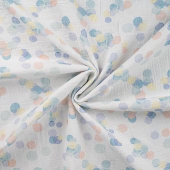 Tissu double gaze imprimé multipois bleu
