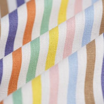 Tissu toile viscose lin rayures multicolores