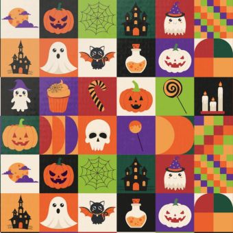Tissu Softshell Halloween Patchwork, coupon 1m x laize (145cm)