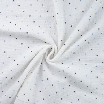 Tissu double gaze imprimé petit pois bleu