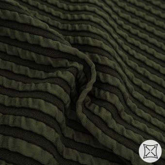 Maille jacquard maillot effet froissé vert kaki - Origine France