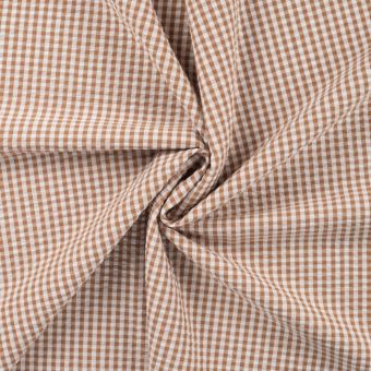 Tissu seersucker imprimé mini vichy marron