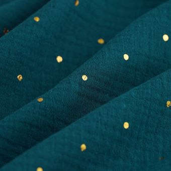 Tissu double gaze Donna à pois dorés vert marocain