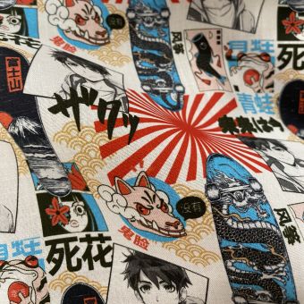 Tissu coton imprimé manga comics dragon multico