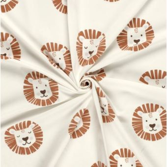 Maille jersey coton imprimée tête de lion écru