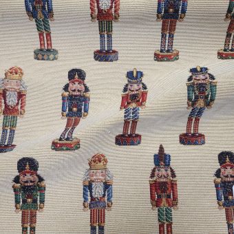 Tissu jacquard de Noël imprimé petits casse-noisette beige