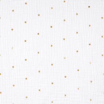 Tissu double gaze Donna blanc à pois dorés