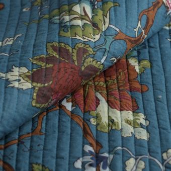 Tissu matelassé block print Gomti bleu 
