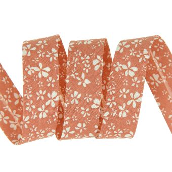 Biais coton orange fleurs 20 mm