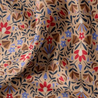 Tissu coton enduit douce fleur fond blush multico