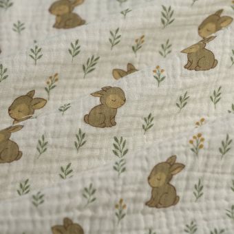 Tissu double gaze lapin pastel écru