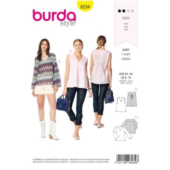 Patron Burda 6234 Blouse femme encolure en V avec ou sans manches longues du 36 au 46