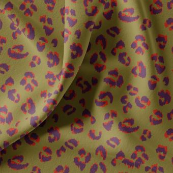 Tissu molleton gratté imprimé léo vert et rouge