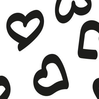 Tissu molleton gros cœur noir blanc