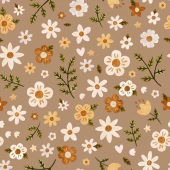 Tissu Minky lisse Fleurs de Campagne Beige, coupon 1m x laize (150cm)