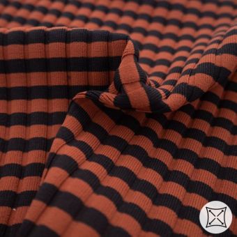 Maille jersey maillot bain côtelé rayé terracotta et noir - Origine France