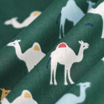 Tissu cretonne dromadaire vert