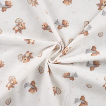 Tissu flanelle imprimé digital ourson écru