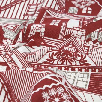 Tissu bachette imprimé chalet montagne rouge