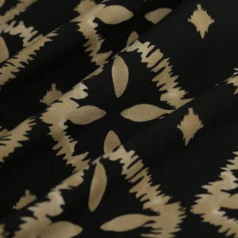 Tissu popeline viscose Ikat beige noir