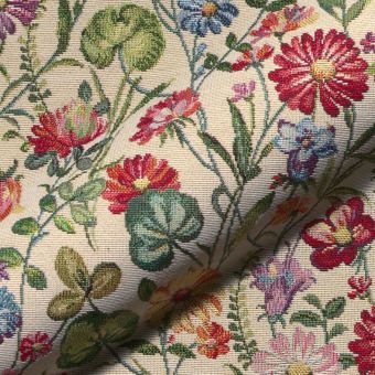 Tissu jacquard gobelin douces fleurs multico