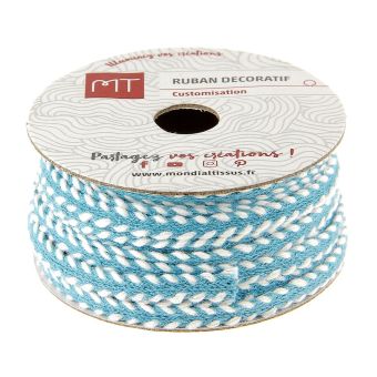 Bobine cordon tressé bleu et blanc 6 mm