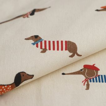 Tissu sergé Teckel marin multicolore