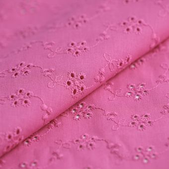 Tissu broderie anglaise coton fuchsia