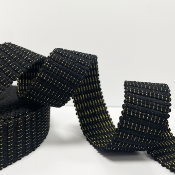 Sangle crochet fil lurex doré noire 30mm