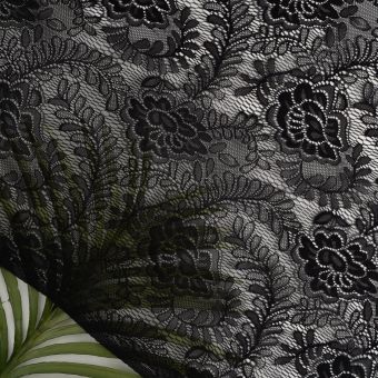 Tissu dentelle nylon feuillage noir